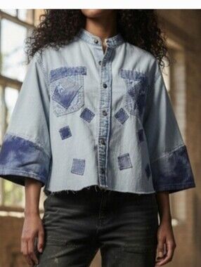 "Ice Cube" Light Blue Denim Top Size Med To Large
